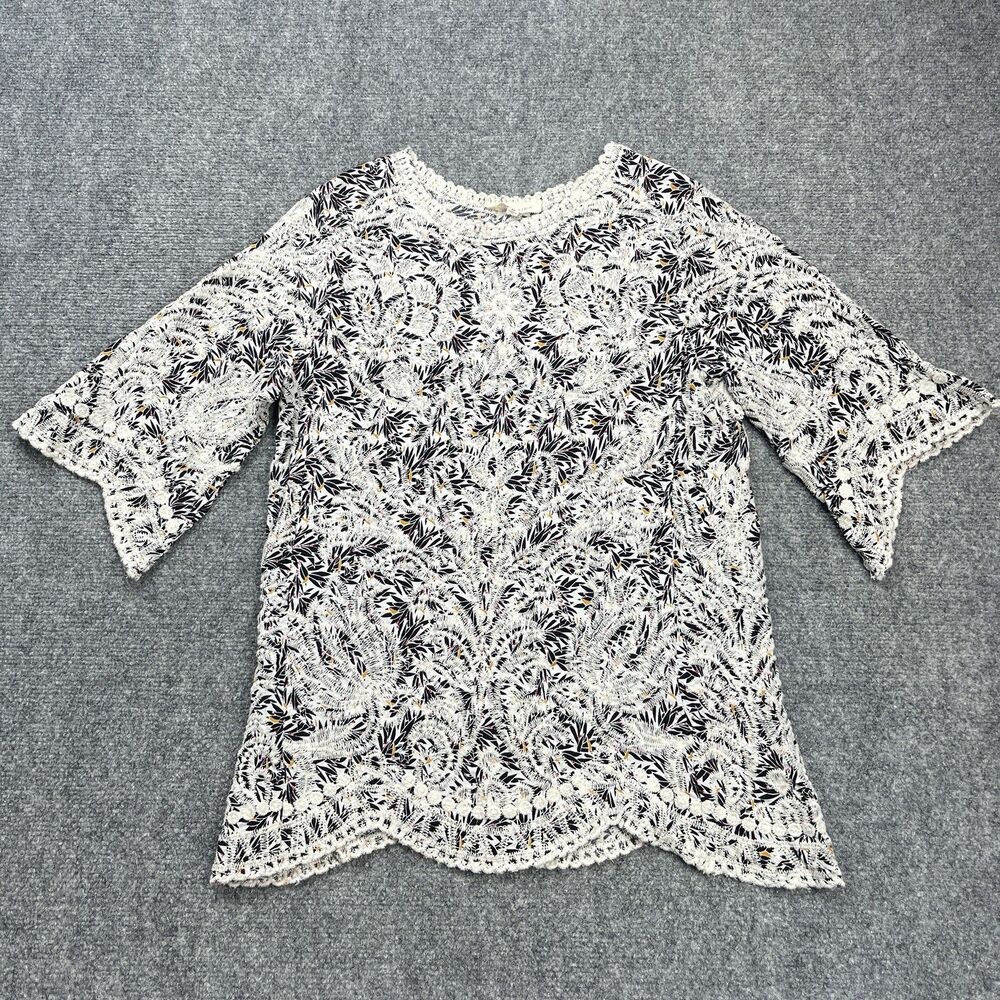 Anthropologie Solitaire Embroidered Top Womens Size Medium Scalloped Hem